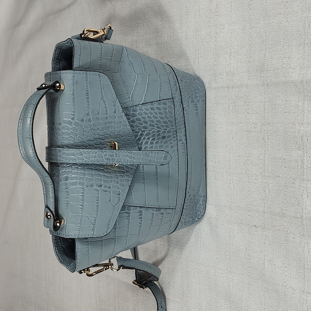 Divina Firenze Blue Genuine Leather Purse Crocodile Embossed Bag Made in Italy
